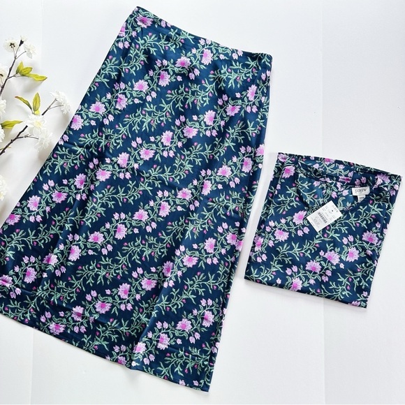 J.Crew Factory Printed Bias Slip Skirt & Top Set Antique Navy Vintage Floral - Picture 4 of 12